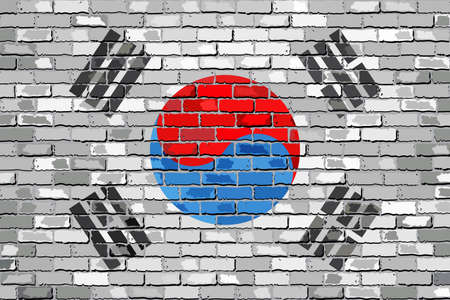 Flag of South Korea on a brick wall - Illustration,  Free Korea flag on brick textured background,  Flag of Korea painted on brick wall,  Flag of Korea in brick styleのイラスト素材