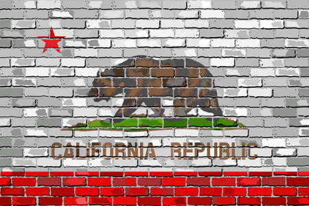 Flag of California on a brick wall - Illustration,  The flag of the state of California on brick textured background,  Bear Flag painted on brick wall, Californian Flag in brick styleのイラスト素材