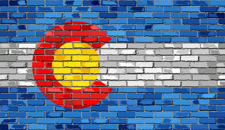 Flag of Colorado on a brick wall - Illustration,  The flag of the state of Colorado on brick textured background,  Colorado Flag painted on brick wall, Colorado Flag in brick styleのイラスト素材