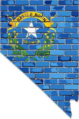 Nevada map on a brick wall - Illustration,   The state of Nevada map with flag inside,  Grunge map and flag state of Nevada on brick textured background,  Nevada flag in brick styleのイラスト素材