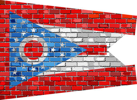 Flag of Ohio on a brick wall - Illustration,  The flag of the state of Ohio on brick textured background,  Ohio flag in brick styleのイラスト素材