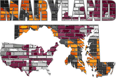 Maryland on a brick wall - Illustration, Font with the Maryland flag,  Maryland map on a brick wallのイラスト素材