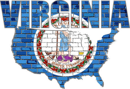 Virginia on a brick wall - Illustration, Font with the Virginia flag,  Virginia map on a brick wallのイラスト素材
