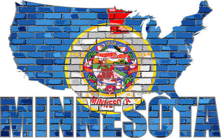 Minnesota on a brick wall - Illustration, Font with the Minnesota flag,  Minnesota map on a brick wallのイラスト素材