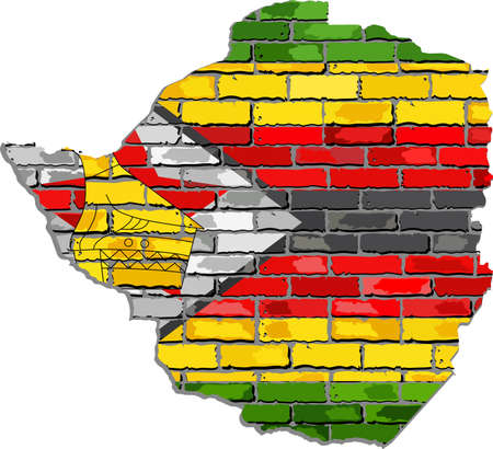 Zimbabwe map on a brick wall - Illustration,   Zimbabwe map with flag insideのイラスト素材