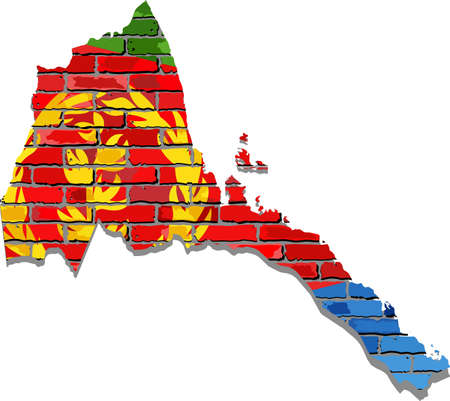 Eritrea map on a brick wall - Illustration,   Eritrea map with flag insideのイラスト素材