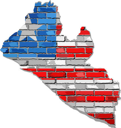 Liberia map on a brick wall - Illustration,   Liberia map with flag insideのイラスト素材