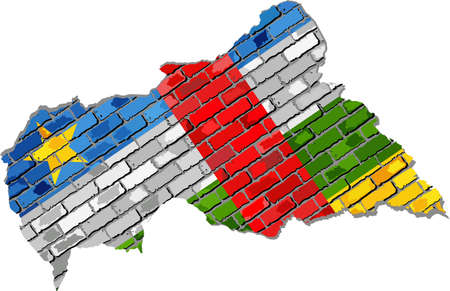 Central African Republic map on a brick wall - Illustration,   Central African Republic map with flag insideのイラスト素材