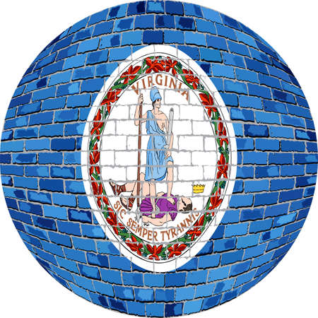 Ball with Virginia flag - Illustration,  Virginia flag sphere in brick style,   Abstract Grunge brick flag of Virginia in circleのイラスト素材