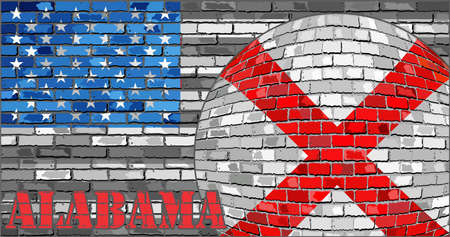 Alabama flag on the grey USA flag background - Illustration,  Ball with Alabama flagのイラスト素材