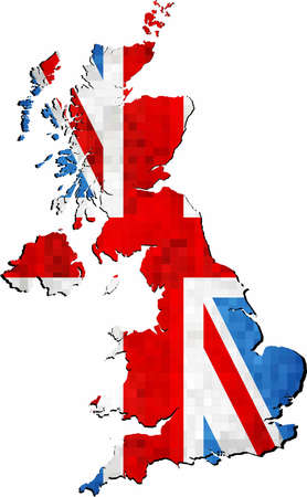 Abstract grunge mosaic United Kingdom map with flag of Great Britain insideのイラスト素材