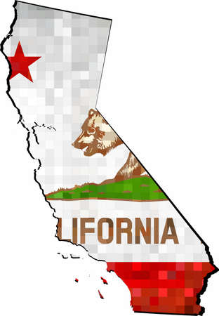 Grunge California map with flag inside - Illustration,  Map of California vector,   Abstract grunge mosaic flag of Californiaのイラスト素材