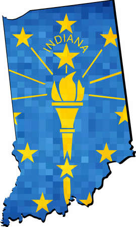 Grunge Indiana map with flag inside - Illustration,  Map of Indiana vector,   Abstract grunge mosaic flag of Indianaのイラスト素材