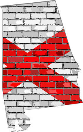 Alabama map on a brick wall - Illustration,   The state of Alabama map with flag insideのイラスト素材