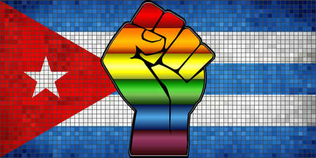 Shiny LGBT Protest Fist on a Cuba Flag - Illustration,  Abstract Mosaic Cuba and Gay flagsのイラスト素材