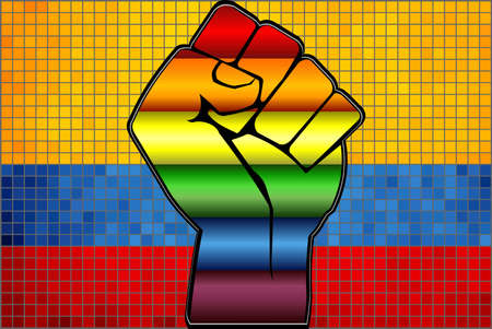 Shiny LGBT Protest Fist on a Colombia Flag - Illustration,  Abstract Mosaic Colombia and Gay flagsのイラスト素材