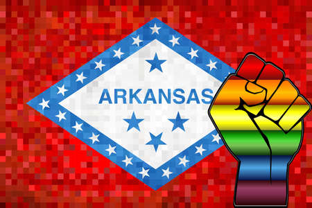 Shiny LGBT Protest Fist on a Arkansas Flag - Illustration,  Abstract Mosaic Arkansas and Gay flagsのイラスト素材