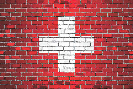 Flag of Switzerland on a brick wall - Illustration, 
Abstract grunge mosaic vectorのイラスト素材