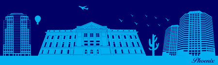 Vector city skyline silhouette - illustration, 
Town in blue background, 
Phoenix Arizonaのイラスト素材