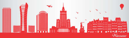Warsaw city skyline silhouette - illustration, 
Town in white background, 
Warsaw Polandのイラスト素材