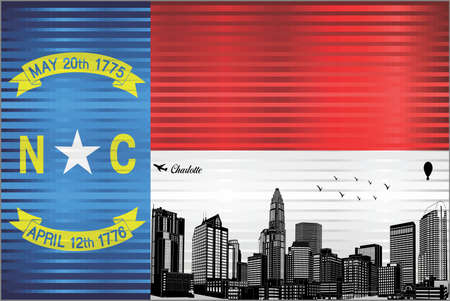 Charlotte city skyline with flag of North Carolina on background - illustration, 
Shiny Grunge flag of the North Carolinaのイラスト素材