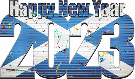Happy New Year 2023 with Scotland flag inside - Illustration