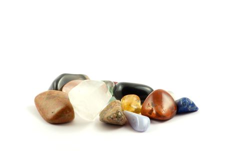 Different rock crystals isolated on white backgroundの写真素材