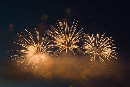 Some holiday fireworks on the night skyの写真素材