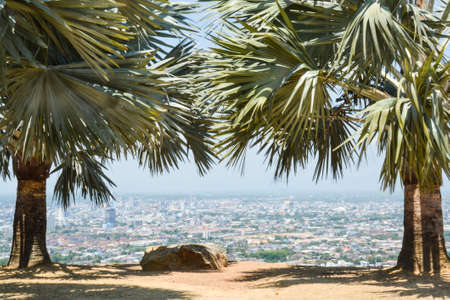 Top vew on the mountian can see a fog on the hatyai city,songkhlaの写真素材