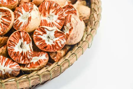 Closeup-Betel nut or areca nut in a basketの写真素材