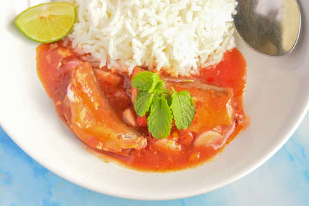 Canned fish and jasmine ricethai styleの写真素材