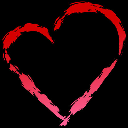 Red heart painted with a brush on a black background. Vector illustration.のイラスト素材