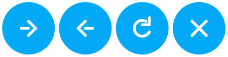 web button icon set, next page, previous page, reload or refresh button, and close or stop buttonのイラスト素材