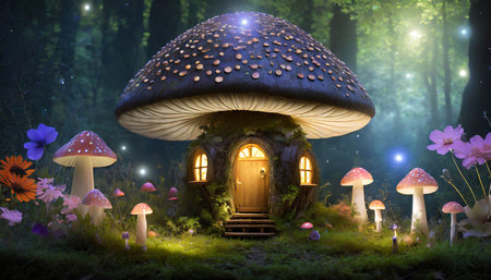 fantasy mushroom house isolatedの素材