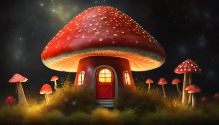 fantasy mushroom house isolatedの素材