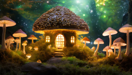 fantasy mushroom house isolatedの素材