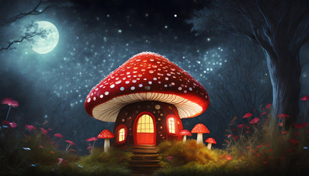 fantasy mushroom house isolatedの素材