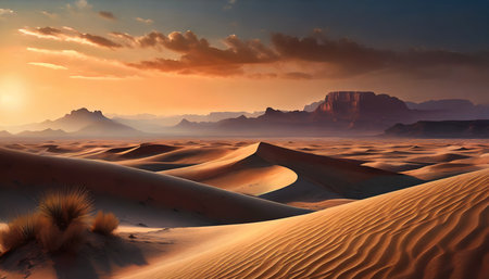 desert view at dusk time, sunset at desertの素材