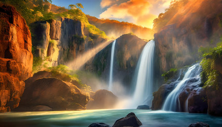 waterfall landscape at the morning viewの素材