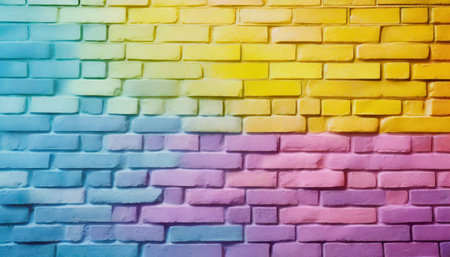 full frame colorful wall brick background textureの素材