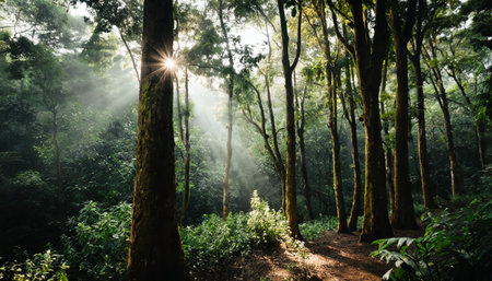 beautiful green forest at the morningの素材