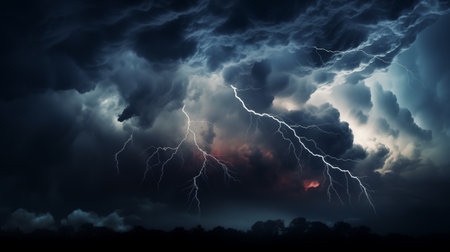 wallpaper of lightning on black stromy cloud, thunder on dark sky cloud, dramatic sky cloud, thunderstromの素材