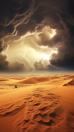desert landscape with dark sky cloud background and wallpaperの素材