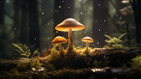 mushroom on forest background with spotlight effect, mushroom on forest wallpaper and backgroundの素材