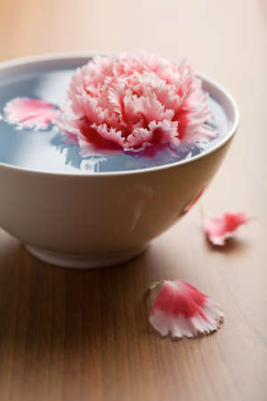 flower floating in white bowl. spa backgroundの写真素材