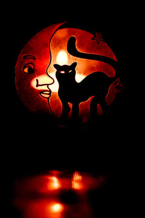 glowint silhouette of black cat. halloween backgroundの写真素材