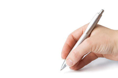 hand holding pen isolatedの写真素材