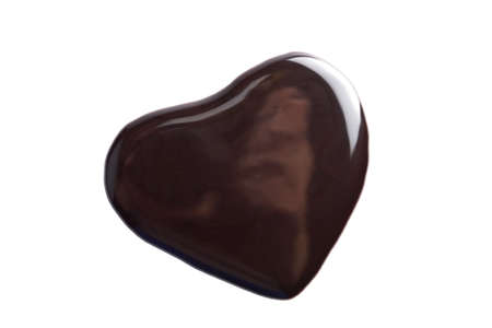 liquid dark chocolate in heart shape isolatedの写真素材