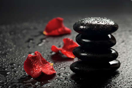 spa stones and rose petals over black background
の写真素材