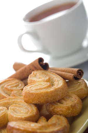 spiced cookies and tea isolatedの写真素材